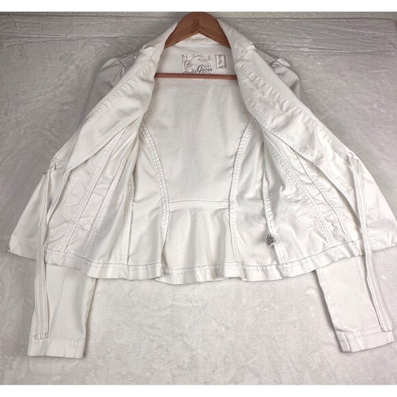 VTG. Guess Utility Peplum Stretch Demin Womens Jacket White Small Y2K Cottage - Picture 9 of 11